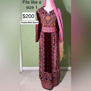 Embroidered Maroon Thobe with Pink Scarf